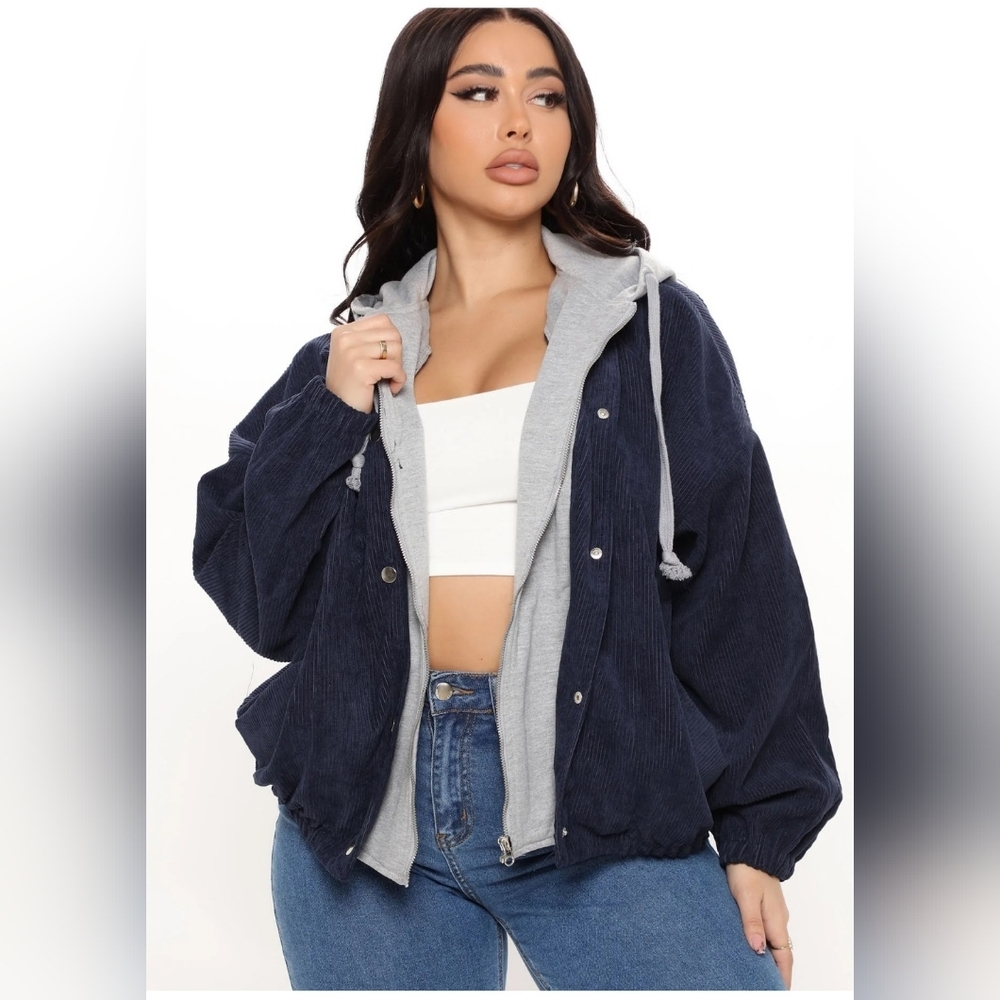 Fashion Nova Navy Blue Bomber Jacket